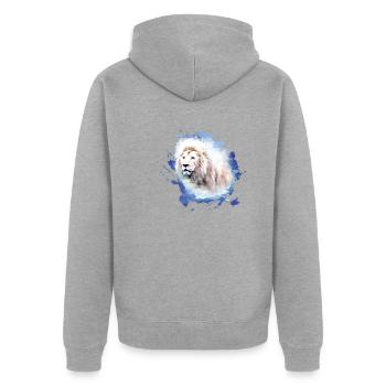 löwe,löwenkopf,graffiti,blau,weisser löwe,graffiti - Unisex Premium Bio Zip Hoodie - Grau meliert - Hinten - Nico (187cm)