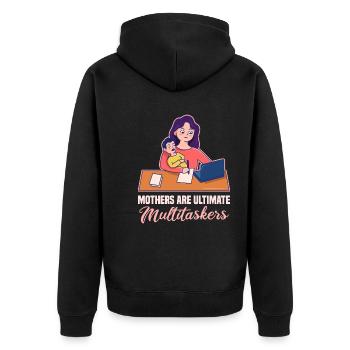 Multitasking-Design zum Muttertag - Unisex Premium Bio Zip Hoodie - Schwarz - Hinten - Nico (187cm)