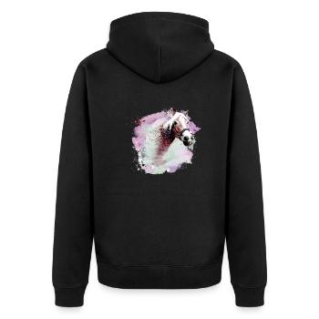 pferd,haflinger, graffiti, aquarell, pferde,bunt - Unisex Premium Bio Zip Hoodie - Schwarz - Hinten - Nico (187cm)
