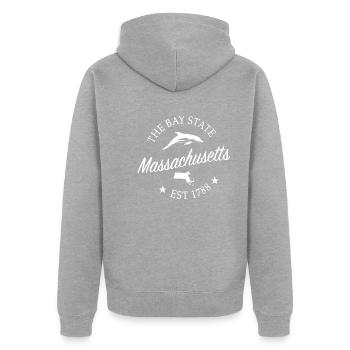 Massachusetts - Unisex Premium Bio Zip Hoodie - Grau meliert - Hinten - Nico (187cm)