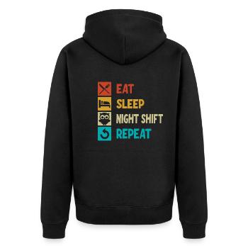 Eat Sleep Night Shift Repeat - Unisex Premium Organic Zip Hoodie - black - Back - Nico (187cm)