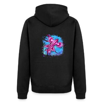 blue draggon,blue glaucus,Blaue Ozeanschnecke - Unisex Premium Bio Zip Hoodie - Schwarz - Hinten - Nico (187cm)