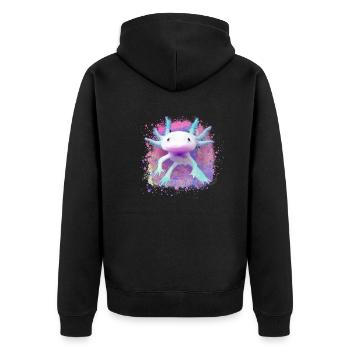 Axolotl, tier, fisch,wasser,bunt, graffiti - Unisex Premium Bio Zip Hoodie - Schwarz - Hinten - Nico (187cm)