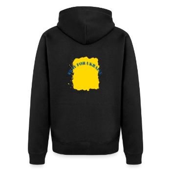Betet für die Ukraine. Gemeinsam gegen den Krieg! - Unisex Premium Bio Zip Hoodie - Schwarz - Hinten - Nico (187cm)