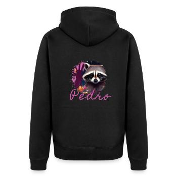 raccoon,graffiti,grey, watercolor,flowers,pedro - Unisex Premium Organic Zip Hoodie - black - Back - Nico (187cm)