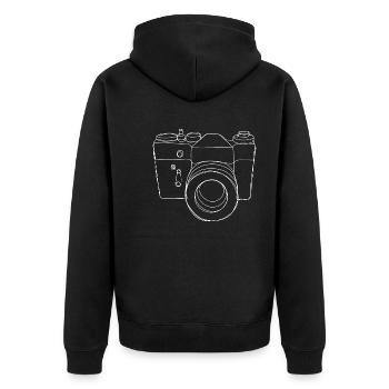 Vintage Kamera Fotoapparat gezeichnet - Unisex Premium Bio Zip Hoodie - Schwarz - Hinten - Nico (187cm)