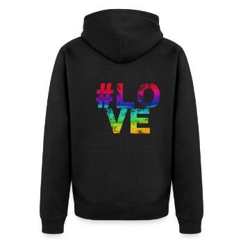 lovve,bunt,regenbogen,love,lgbt,hashtag - Unisex Premium Bio Zip Hoodie - Schwarz - Hinten - Nico (187cm)