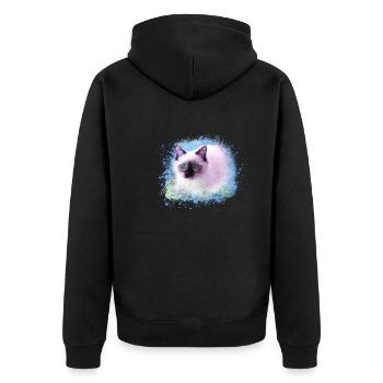 chat, bleu, aquarelle, peinture, graffiti, chaton - Veste à capuche bio Premium Unisexe - noir - Dos - Nico (187cm)