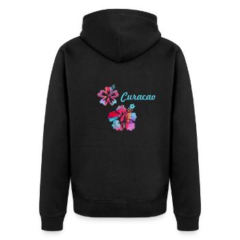 kolibri,aquarell ,blumen, hibiskus,floral,curacao - Unisex Premium Bio Zip Hoodie - Schwarz - Hinten - Nico (187cm)