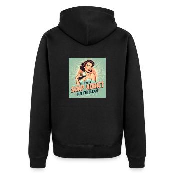 Soap Making - I'm a Soap Addict - Unisex Premium Organic Zip Hoodie - black - Back - Nico (187cm)