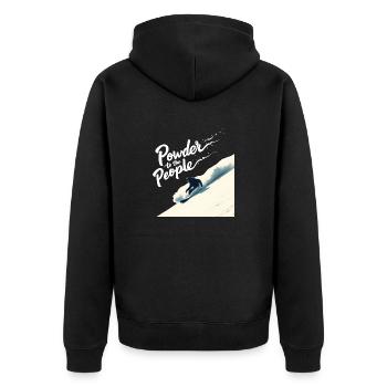 Powder to the People – Snowboard & Powder - Unisex Premium Bio Zip Hoodie - Schwarz - Hinten - Nico (187cm)
