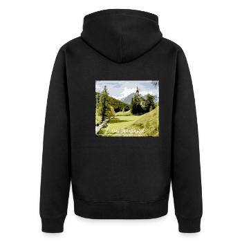 Das Obernbergtal,landschaft,berge,kirche,tirol - Unisex Premium Bio Zip Hoodie - Schwarz - Hinten - Nico (187cm)