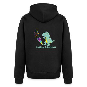schulkind,dinosaurier,dino, endlich schulkind - Unisex Premium Bio Zip Hoodie - Schwarz - Hinten - Nico (187cm)
