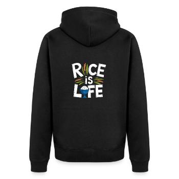 Rice is life funny Reis Design - Unisex Premium Organic Zip Hoodie - black - Back - Nico (187cm)