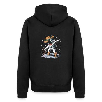 Astronaut mit Weihnachtsmütze und Deko im Weltall - Unisex Premium Bio Zip Hoodie - Schwarz - Hinten - Nico (187cm)