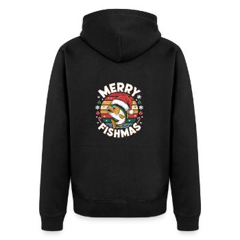 Merry FishmasLustiges Angler Design - Unisex Premium Bio Zip Hoodie - Schwarz - Hinten - Nico (187cm)