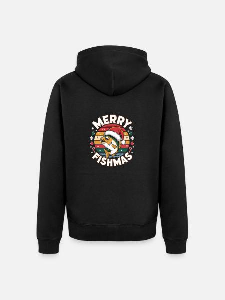 Merry FishmasFun Angler Design - Unisex Premium Organic Zip Hoodie - black