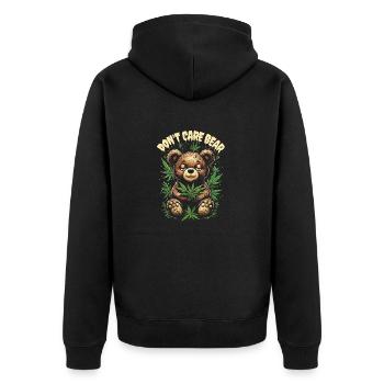 Cannabis-Design - Don’t Care Bear - Unisex Premium Bio Zip Hoodie - Schwarz - Hinten - Nico (187cm)