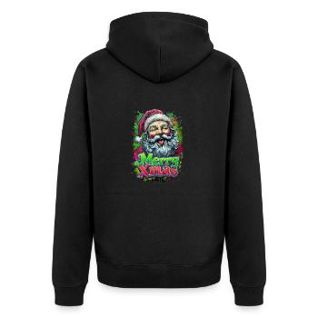 Merry Xmas lustiger Santa - Unisex Premium Bio Zip Hoodie - Schwarz - Hinten - Nico (187cm)