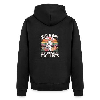 Just a girl who loves Egg Hunts - Unisex Premium Bio Zip Hoodie - Schwarz - Hinten - Nico (187cm)