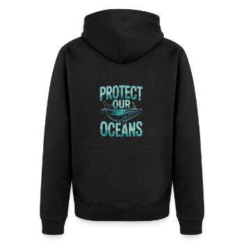 Protect Our Oceans - Unisex Premium Organic Zip Hoodie - black - Back - Nico (187cm)