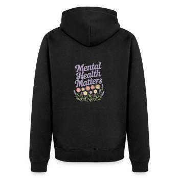 Mental Health matters - Unisex Premium Organic Zip Hoodie - black - Back - Nico (187cm)