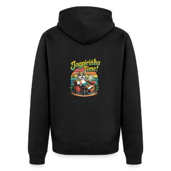 Jaguar mit Capirinha - Unisex Premium Bio Zip Hoodie - Schwarz - Hinten - Nico (187cm)