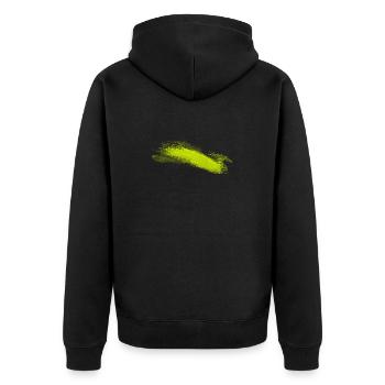 Neon Lime Pinselstrich - Unisex Premium Bio Zip Hoodie - Schwarz - Hinten - Nico (187cm)