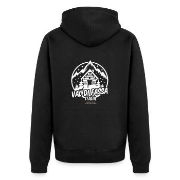 Val di Fassa Italia Skigebiet - Unisex Premium Bio Zip Hoodie - Schwarz - Hinten - Nico (187cm)
