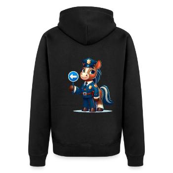 Cute Horse Police Officer - Unisex Premium Bio Zip Hoodie - Schwarz - Hinten - Nico (187cm)