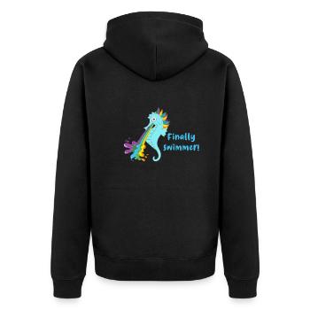 finally swimmer, swwimmer,seepferdchen - Unisex Premium Bio Zip Hoodie - Schwarz - Hinten - Nico (187cm)