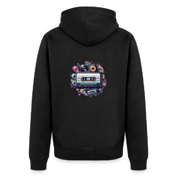 Kassette - Unisex Premium Bio Zip Hoodie - Schwarz - Hinten - Nico (187cm)