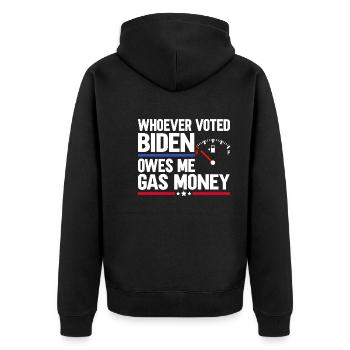 Wer Biden gewählt hat, schuldet mir Benzingeld - Unisex Premium Bio Zip Hoodie - Schwarz - Hinten - Nico (187cm)
