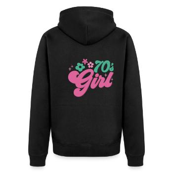 70er Jahre Mädchen 70s Girl Hippie - Unisex Premium Bio Zip Hoodie - Schwarz - Hinten - Nico (187cm)