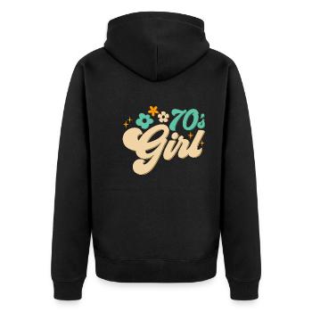 70er Jahre Mädchen 70s Girl Hippie - Unisex Premium Bio Zip Hoodie - Schwarz - Hinten - Nico (187cm)