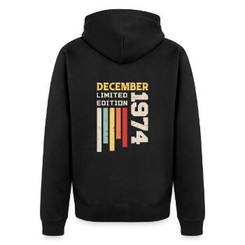 Dezember 1974 - Dezember 1974 Geburtstagsgeschenk - Unisex Premium Bio Zip Hoodie - Schwarz - Hinten - Nico (187cm)