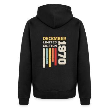 Dezember 1970 - Dezember 1970 Jubiläumsgeschenk - Unisex Premium Bio Zip Hoodie - Schwarz - Hinten - Nico (187cm)