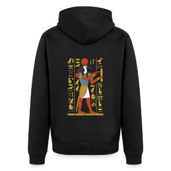 THOTH, Gott der Weisheit - Unisex Premium Bio Zip Hoodie - Schwarz - Hinten - Nico (187cm)