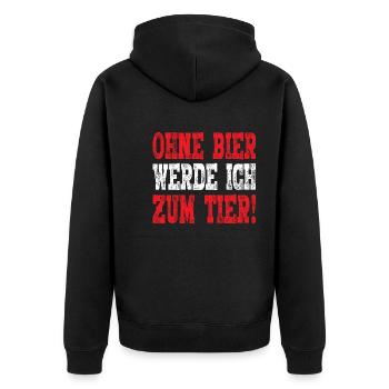 Ohne Bier werd ich zum Tier - Unisex Premium Bio Zip Hoodie - Schwarz - Hinten - Nico (187cm)