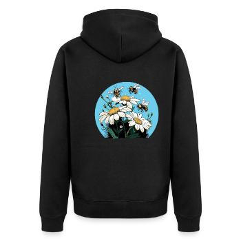 Gänseblümchen und Bienen - weiße/gelbe Blumen - Unisex Premium Bio Zip Hoodie - Schwarz - Hinten - Nico (187cm)