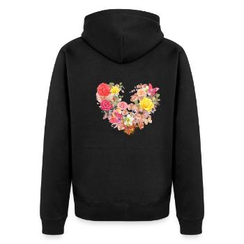 blüte,herz,blumenherz,blumen,rot - Unisex Premium Bio Zip Hoodie - Schwarz - Hinten - Nico (187cm)