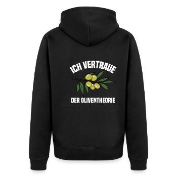 Die Oliventheorie - Unisex Premium Bio Zip Hoodie - Schwarz - Hinten - Nico (187cm)