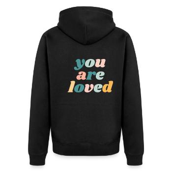 Du wirst geliebt - Christian - Unisex Premium Bio Zip Hoodie - Schwarz - Hinten - Nico (187cm)