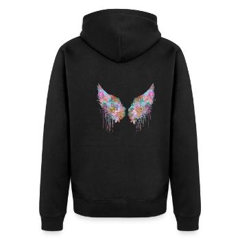 angelwings,flügel,bunt,engelsflügel,blumen - Unisex Premium Bio Zip Hoodie - Schwarz - Hinten - Nico (187cm)