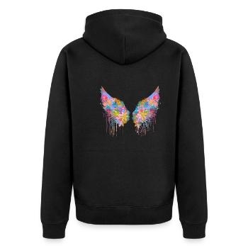 angelwings,flügel,bunt,engelsflügel,blumen - Unisex Premium Bio Zip Hoodie - Schwarz - Hinten - Nico (187cm)