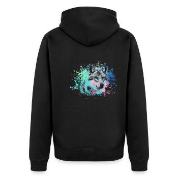 wolf,hund, husky,Hund,bunt,illustration - Unisex Premium Bio Zip Hoodie - Schwarz - Hinten - Nico (187cm)