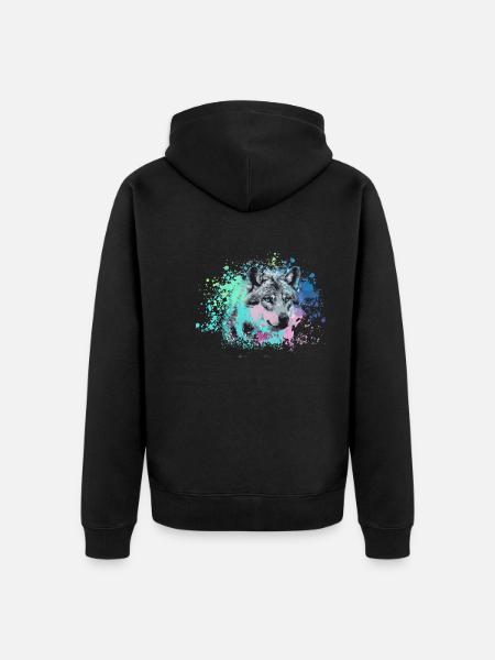 wolf,hund, husky,Hund,bunt,illustration - Unisex Premium Bio Zip Hoodie - Schwarz