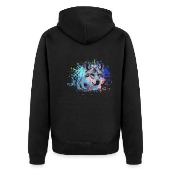 wolf,hund, husky,Hund,bunt,illustration - Unisex Premium Bio Zip Hoodie - Schwarz - Hinten - Nico (187cm)