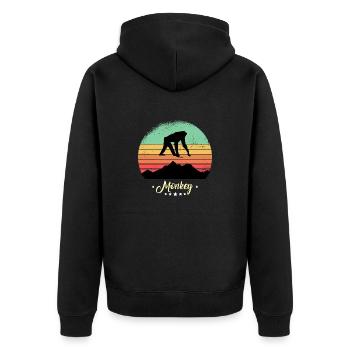 Monkey Vintage Animals Retro Sunset - Unisex Premium Organic Zip Hoodie - black - Back - Nico (187cm)