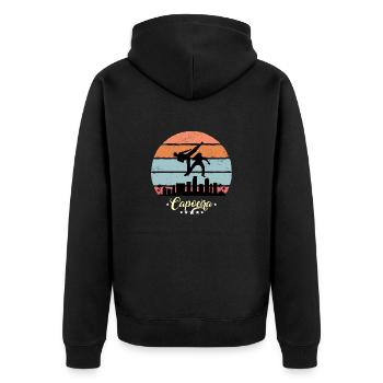 Capoeira Vintage Retro Sonnenuntergang Sport - Unisex Premium Bio Zip Hoodie - Schwarz - Hinten - Nico (187cm)